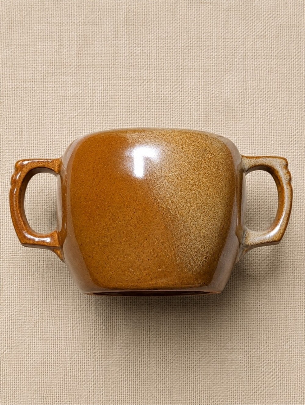 Vintage Frankoma Pottery 5B Double Handle Sugar Bowl Warm Earth Tone Brown Speck